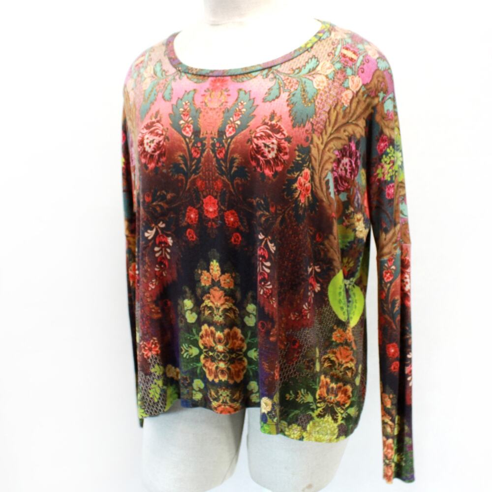 Lavender Brown Boxy Floral Print Long Sleeve Casual Blouse Top Large